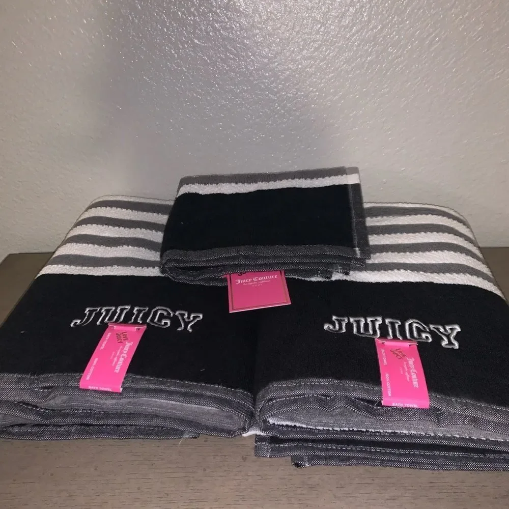 Brand New Black-grey juicy Couture Bath Towel Set